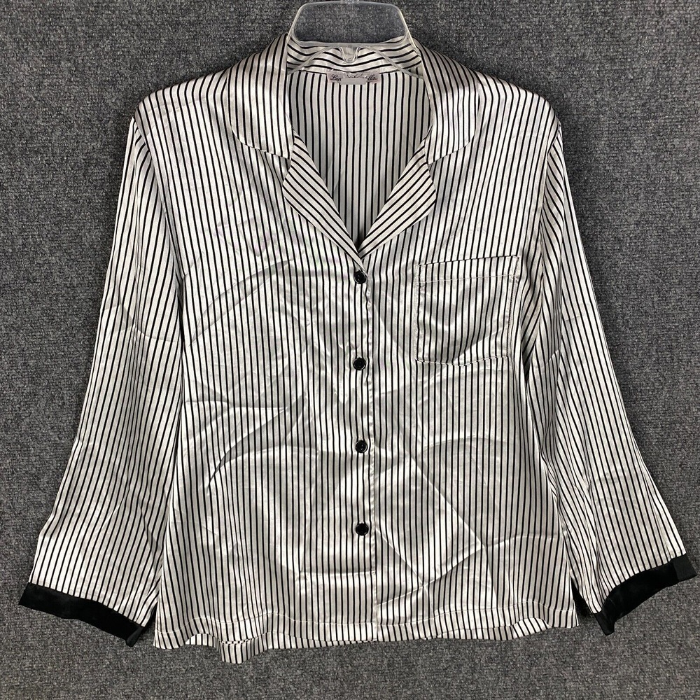 Linea Donatella Pajama Top Women's‎ Medium Button Up Striped 100% Polyester M